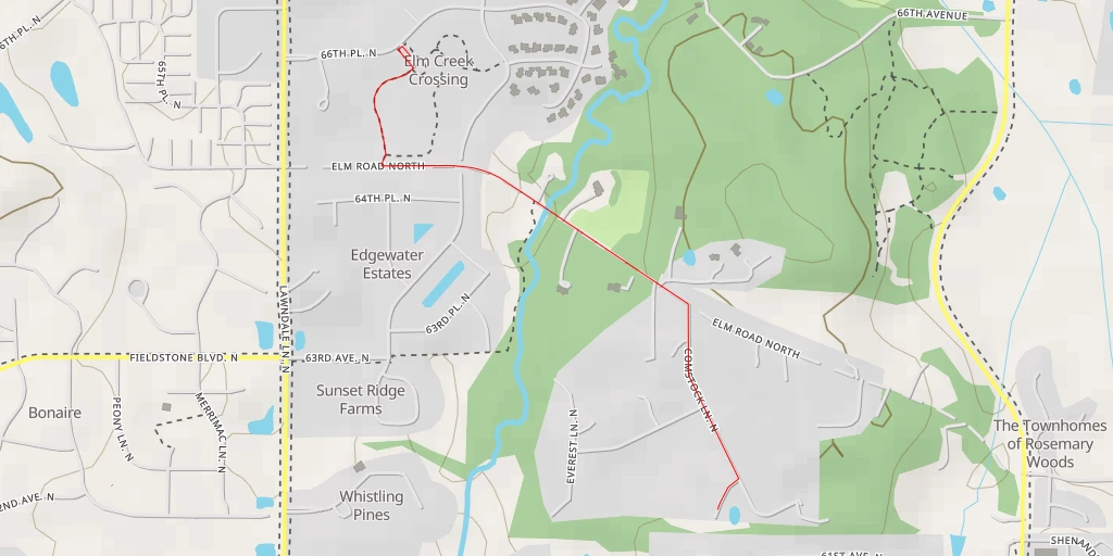 Map of the trail for Comstock Lane North