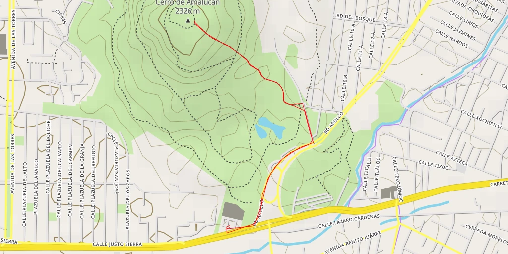 Map of the trail for Cerro de Amalucan