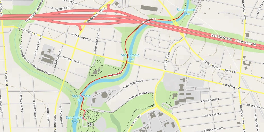 Map of the trail for San Antonio River