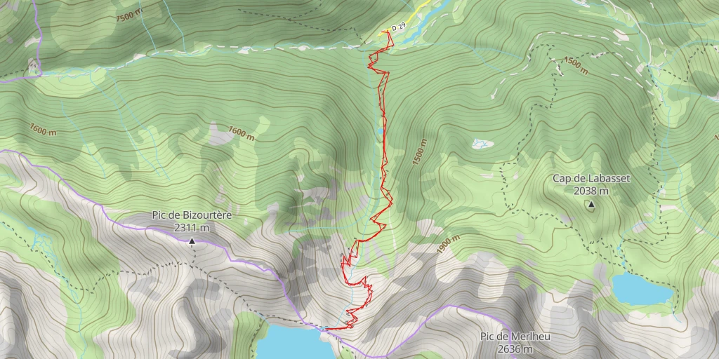 Carte de l'itinéraire :  Cabane du Lac Bleu - D 29