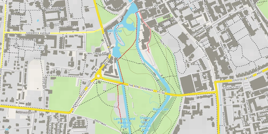 Map of the trail for Lammas Land Paddling Pool