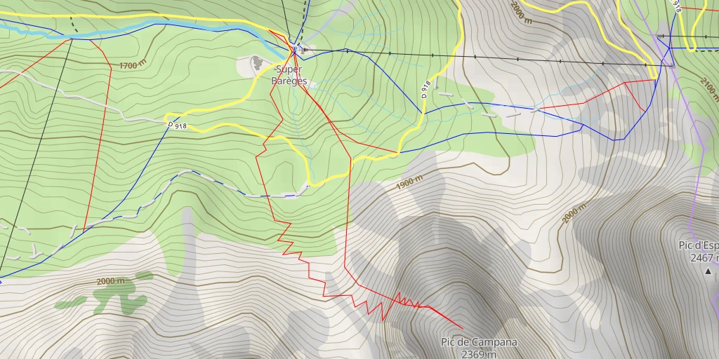 Map of the trail for Pic de Campana Couloir NW