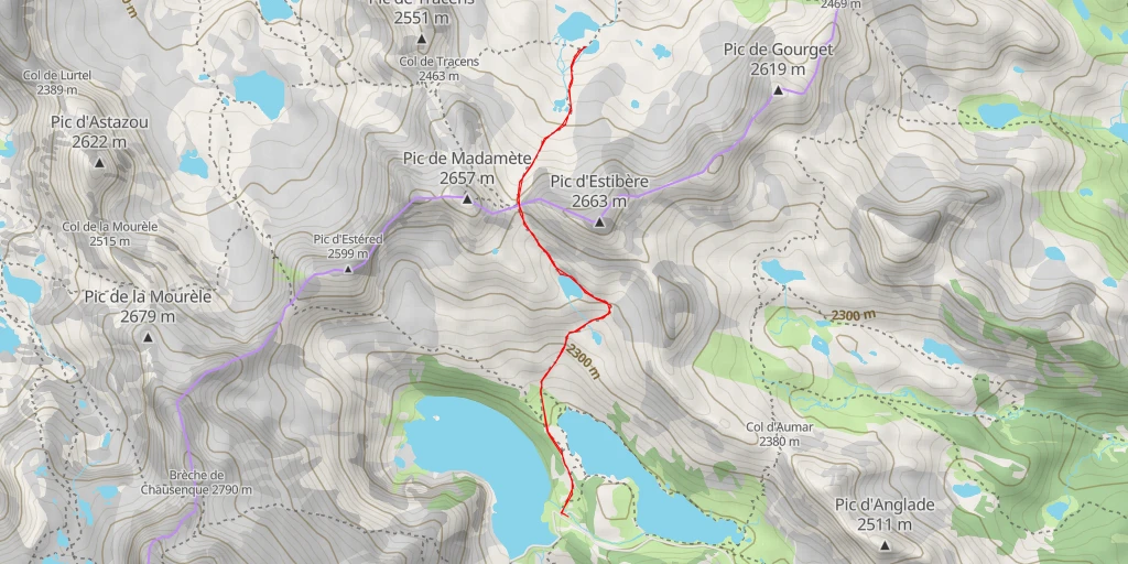 Map of the trail for Lacs de Madaméte