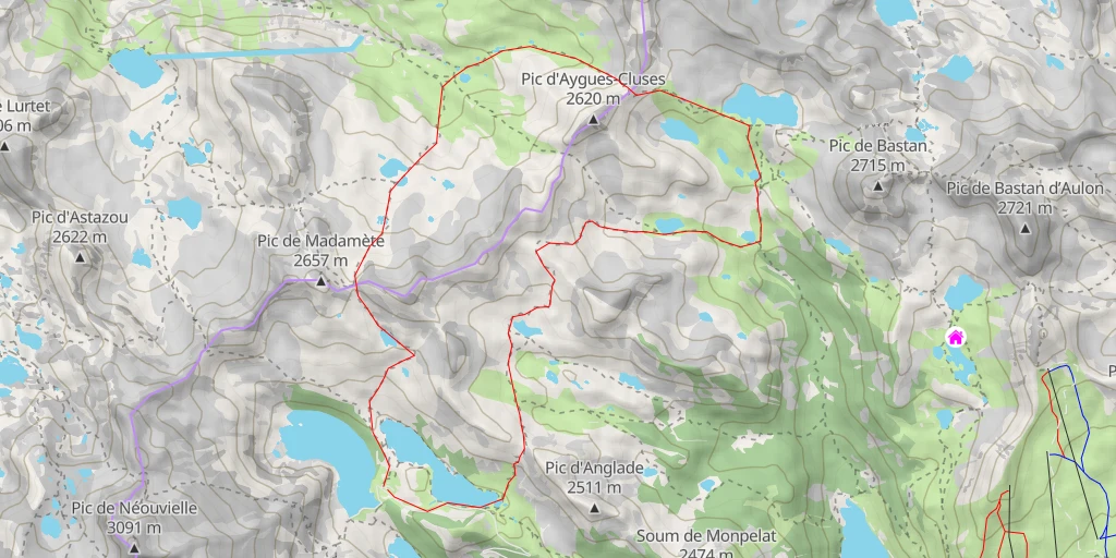 Carte de l'itinéraire :  Cabane de Port Bielh - Sentier du Pic de Portarras