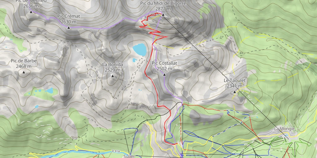 Carte de l'itinéraire :  Pic du Midi de Bigorre