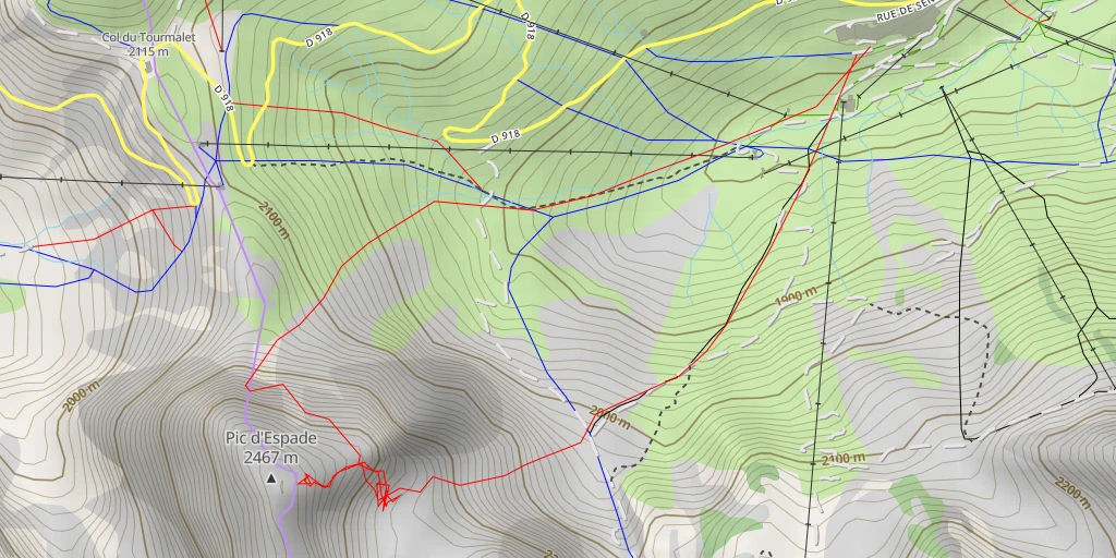 Map of the trail for Pic d'Espade Versant E