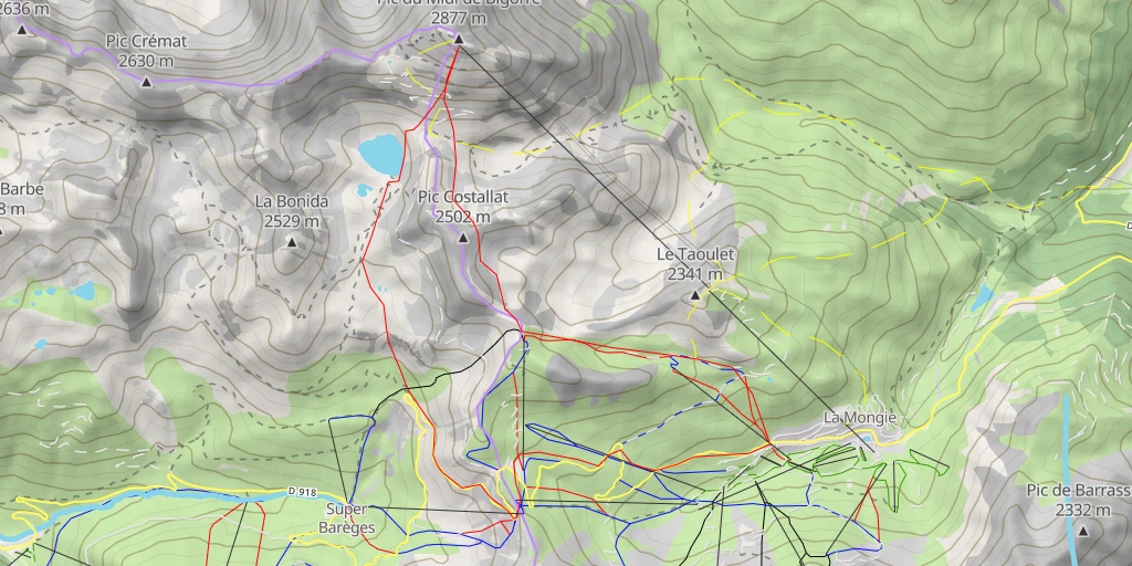 Map of the trail for Pic du Midi de Bigorre Face S (semi-directe S-SO) depuis la Mongie, retour par Barèges (en boucle)