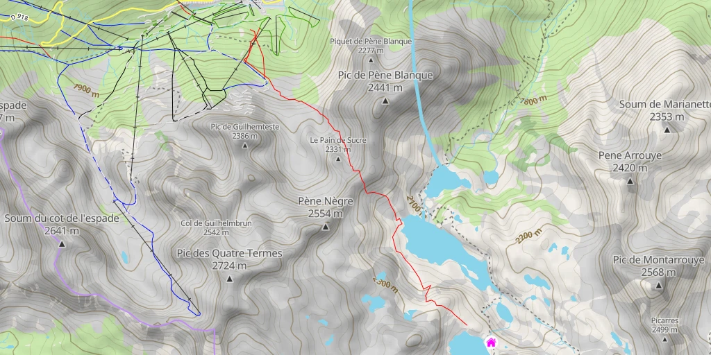 Map of the trail for Refuge de Campana de Cloutou depuis la station de la Mongie par la Hourquette Médette