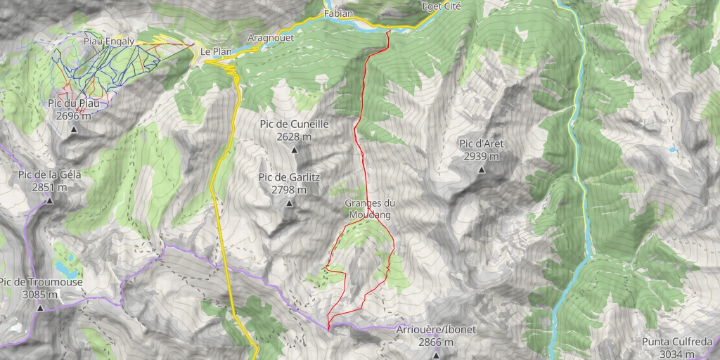 Map of the trail for Pic de Marty Caberrou  depuis le pont de Moudang