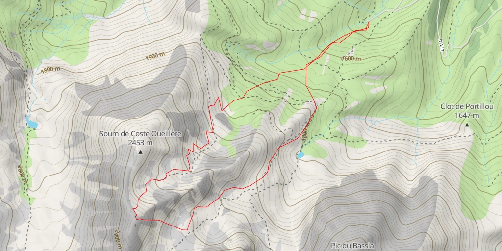 Map of the trail for Pic de Las Lourides (Pic Sans Nom) Couloir E