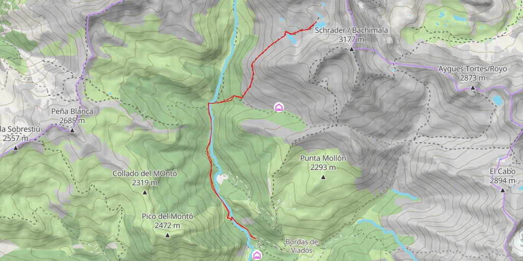 Carte de l'itinéraire :  Ibones de Bachimala