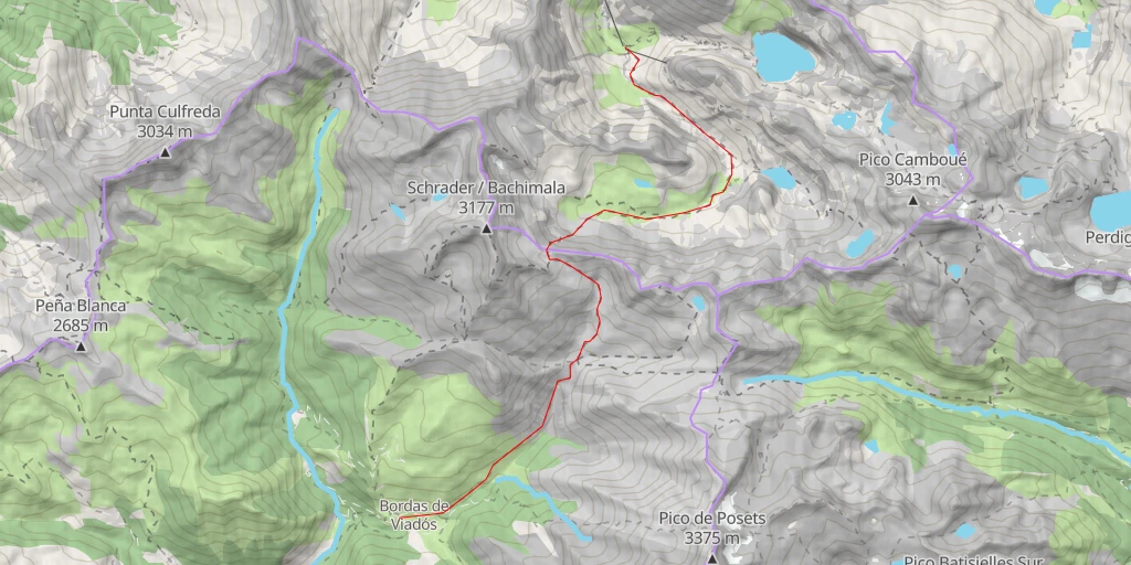 Map of the trail for Port d'Aygues-Tortes Traversée S>>N, du refuge de Viados à la Soula (HRP)