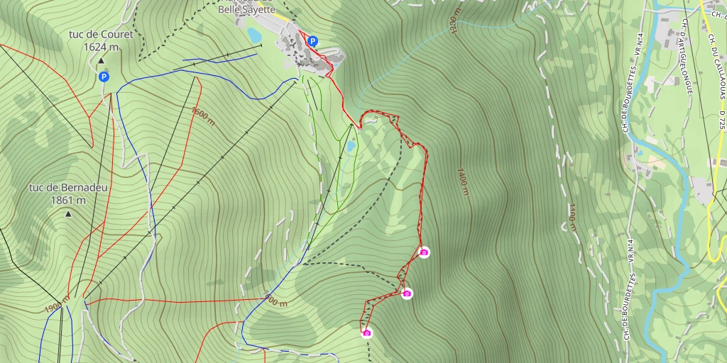 Carte de l'itinéraire :  Rocher du Courtalets