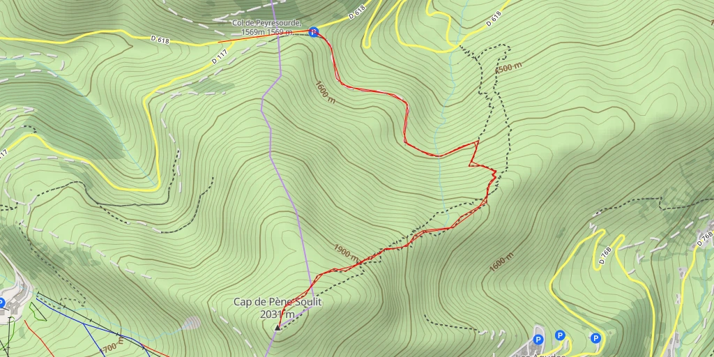 Carte de l'itinéraire :  Cap de Pène Soulit