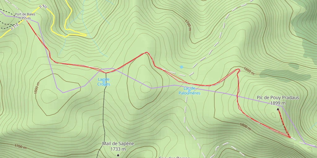 Map of the trail for Pic de Pouy Pradaus