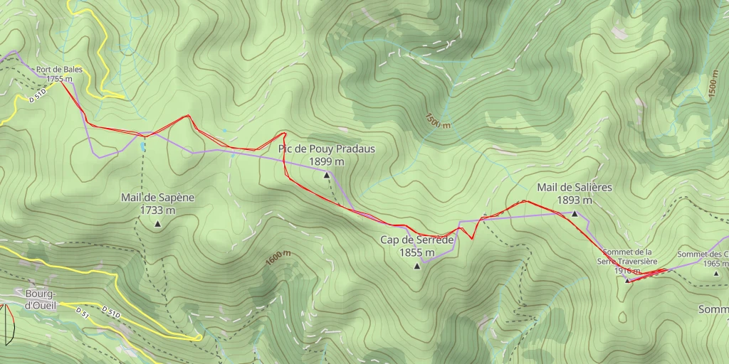 Carte de l'itinéraire :  Sommet de la Serre Traversière