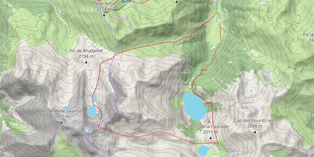 Map of the trail for Pic de Nère Couloir SE (en boucle par le couret d'Esquierry)