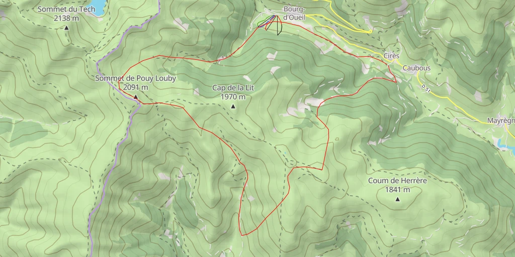 Map of the trail for Sommet de Pouy-Louby tour par le Honteyde et le versant S du Cap de la Lit