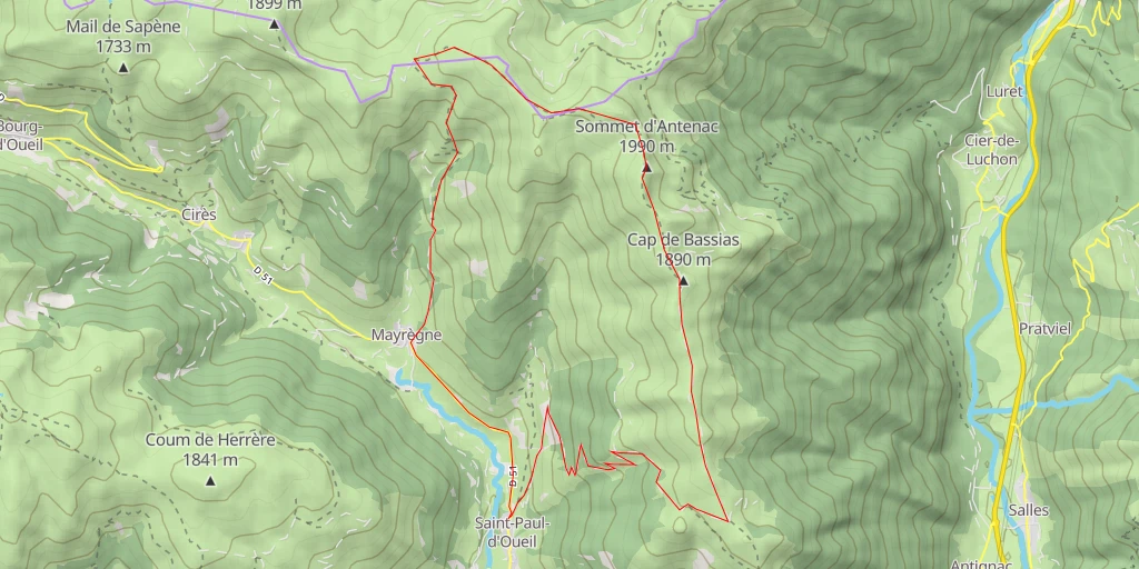 Map of the trail for Sommet d'Antenac