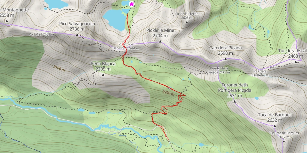 Carte de l'itinéraire :  Refuge de Vénasque - Chemin de l'Impératrice