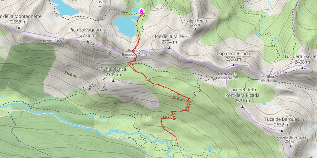 Carte de l'itinéraire :  Refuge de Vénasque - Chemin de l'Impératrice