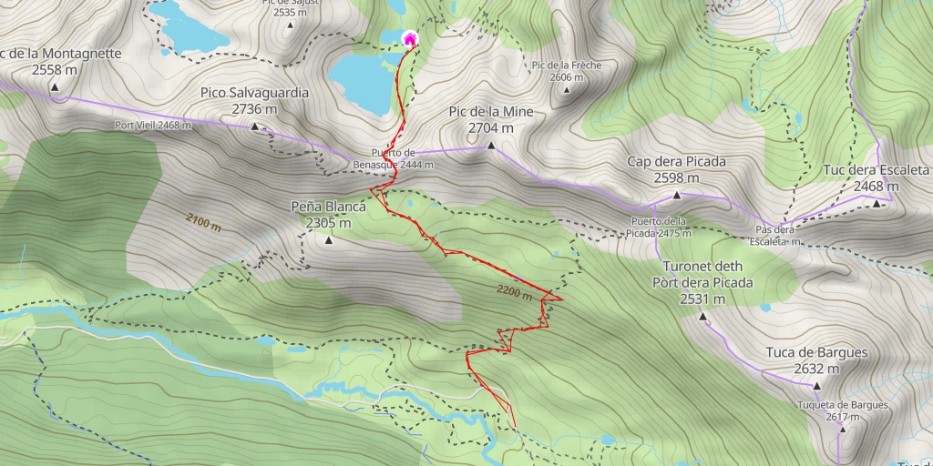 Map of the trail for Refuge de Vénasque