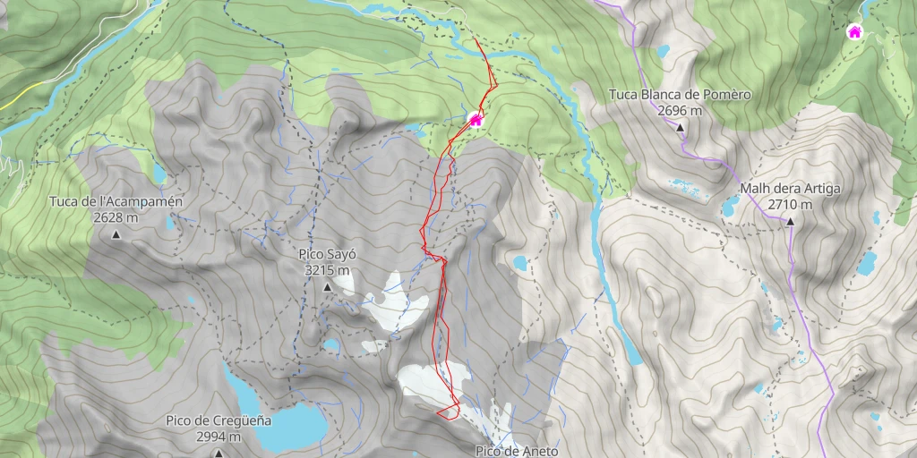 Map of the trail for Pic du Milieu Versant N - voie normale