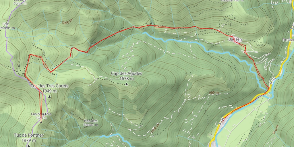 Carte de l'itinéraire :  Cap dera Tòra