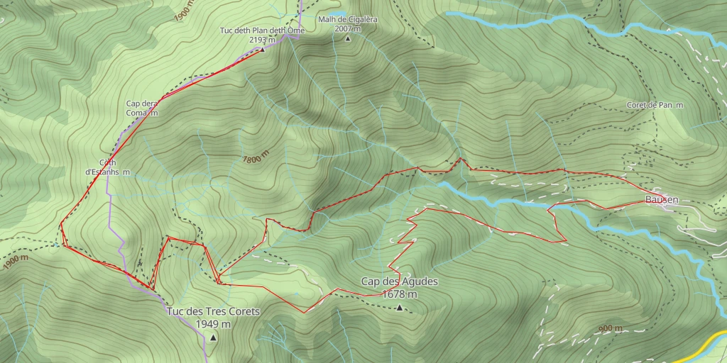 Map of the trail for Tuc deth Plan deth Òme