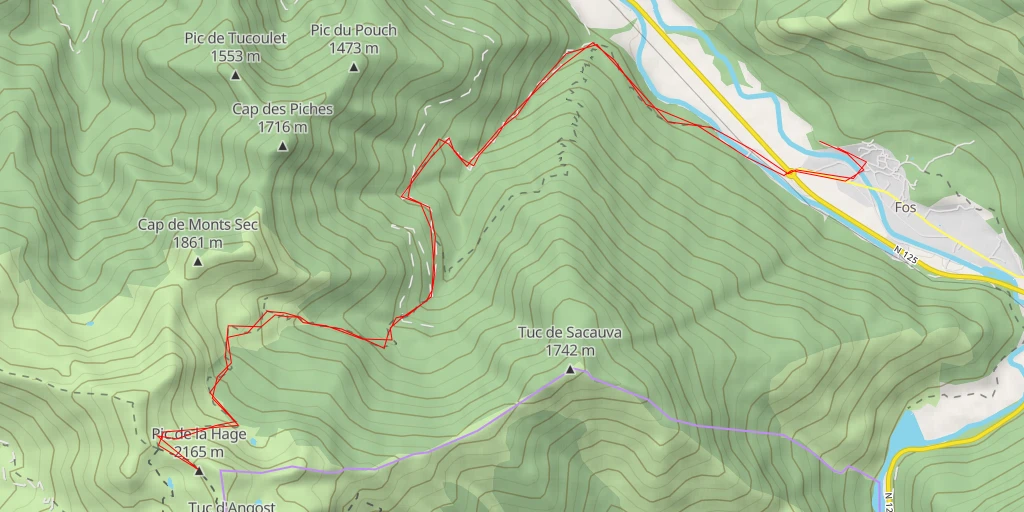 Carte de l'itinéraire :  Pic de la Hage