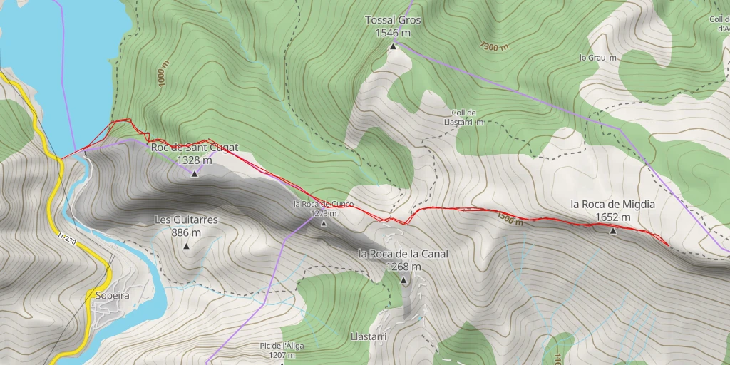 Carte de l'itinéraire :  Pas equipat de la Canal de la Maroma - Camí de Sant Roc d'Adons al Coll de Llastarri