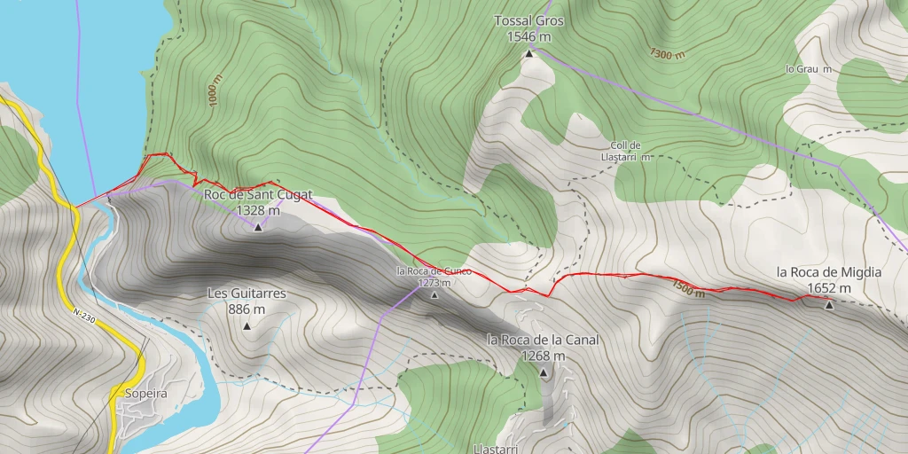 Map of the trail for la Roca de Migdia