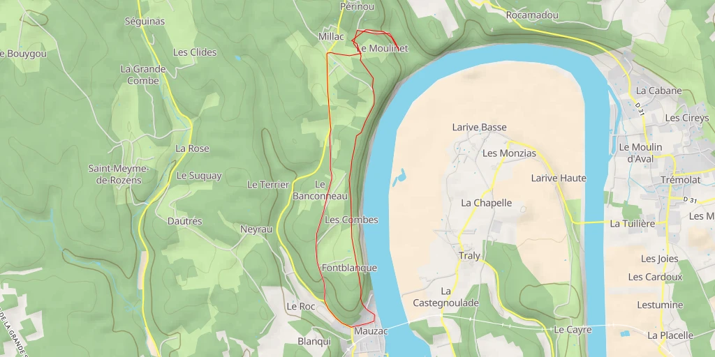 Carte de l'itinéraire :  Chemin du Moulinet - Chemin du Moulinet - Mauzac-et-Grand-Castang