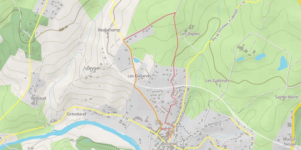 Map of the trail for AI - Les Vignes - Solignac