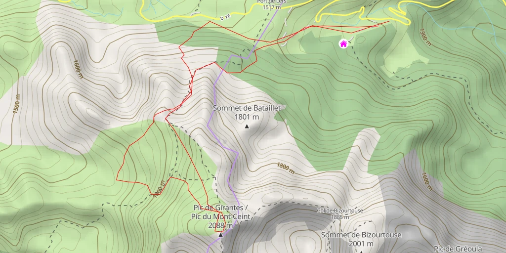 Map of the trail for Mont Ceint / Pic de Girantès Boucle par le Mont Ceint depuis Port de Lers