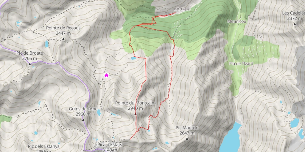 Map of the trail for Pic du Montcalm Par les Roches Sauvages