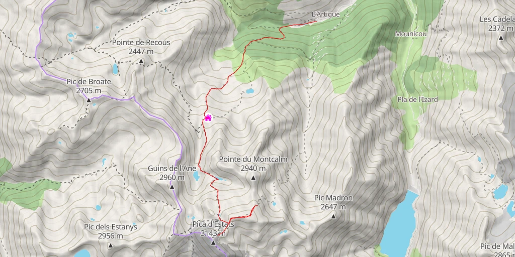 Map of the trail for Pique d'Estats Par le refuge du Pinet et/ou le pic de Montcalm