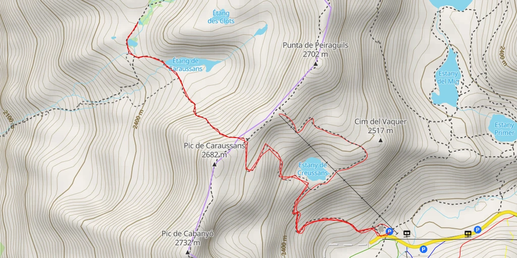 Carte de l'itinéraire :  Cabane de Caraussans - Vicdessos - D 8