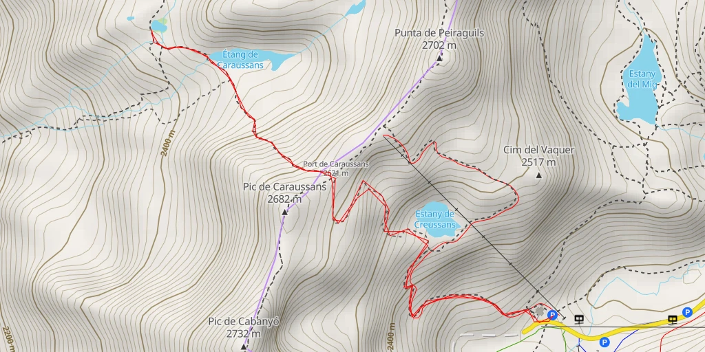 Carte de l'itinéraire :  Cabane de Caraussans - Vicdessos - D 8