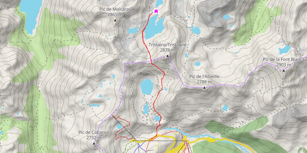 Carte de l'itinéraire :  Refuge de l'Étang Fourcat - Paserelle