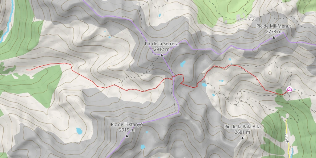 Map of the trail for Collada dels Meners Traversée W>>E, du refuge Sorteny à Coms de Jan (HRP)