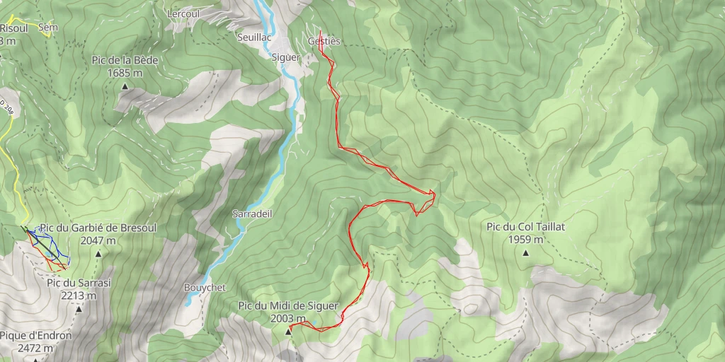 Carte de l'itinéraire :  Pic du Midi de Siguer