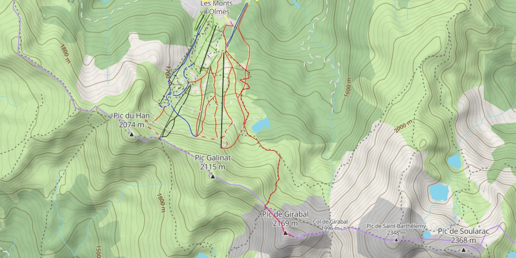 Carte de l'itinéraire :  Tour du Massif de Tabe - Col de Girabal - D 909