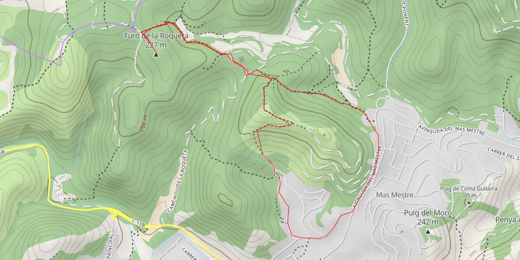 Carte de l'itinéraire :  Turó de la Roqueta