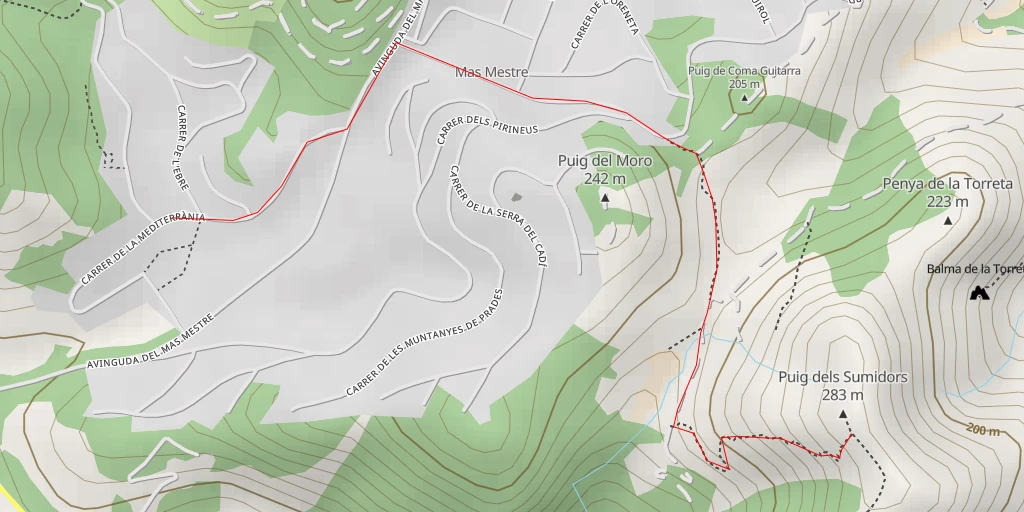 Map of the trail for Puig dels Sumidors