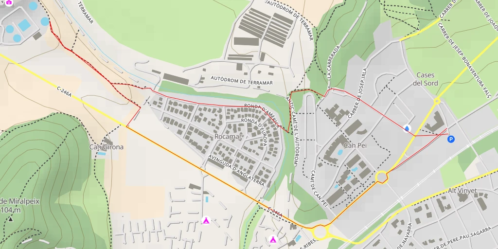 Carte de l'itinéraire :  Estació Depuradora d'Aigües Residuals Sitges - Sant Pere de Ribes - C-246a