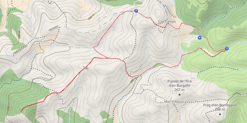 Map of the trail for barraca de pedra seca 10975 - Carretera Sant Pere de Ribes a Olivella