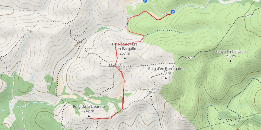 Map of the trail for Puig de la Llebreta