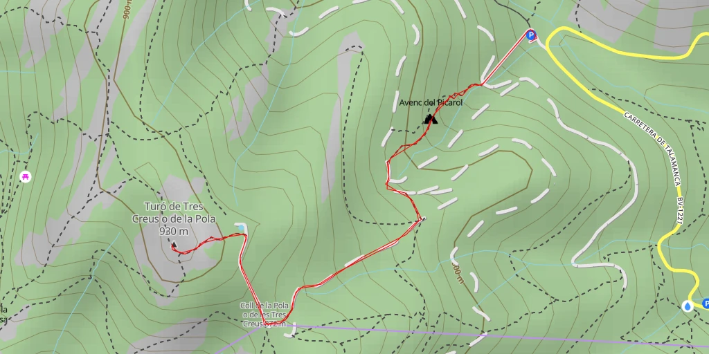 Carte de l'itinéraire :  Turó de Tres Creus o de la Pola