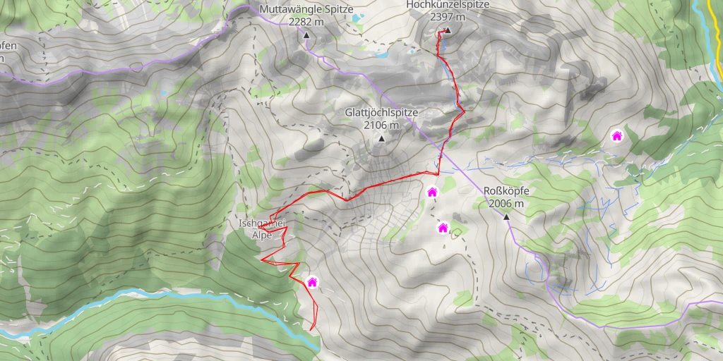 Map of the trail for Hochkünzelspitze